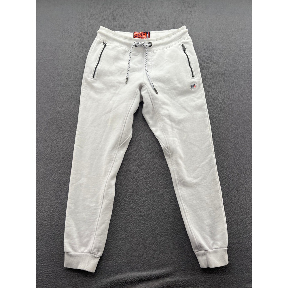 Superdry Collective Sweatpants Men's Medium White Joggers Zipper Pocket
